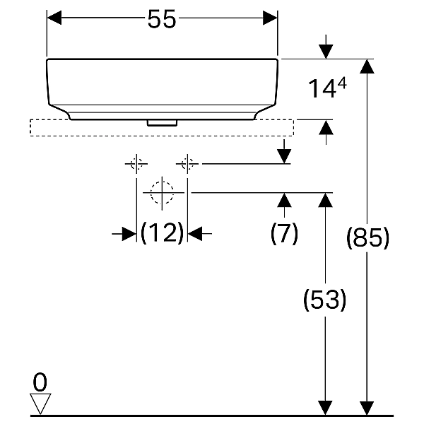 500.774.01.2 VariForm Умивальник еліптичний, вставний на столешню, 55х40см, без отвору, без перелива, білий (1 сорт) - Фото - 4