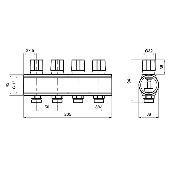 Колектор Icma з регулювальними вентилями 1" 4 виходи №1105 (Red) - Фото - 2