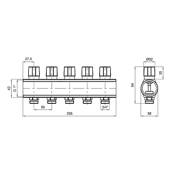 Колектор Icma з регулювальними вентилями 1" 5 виходів №1105 (Red) - Фото - 2