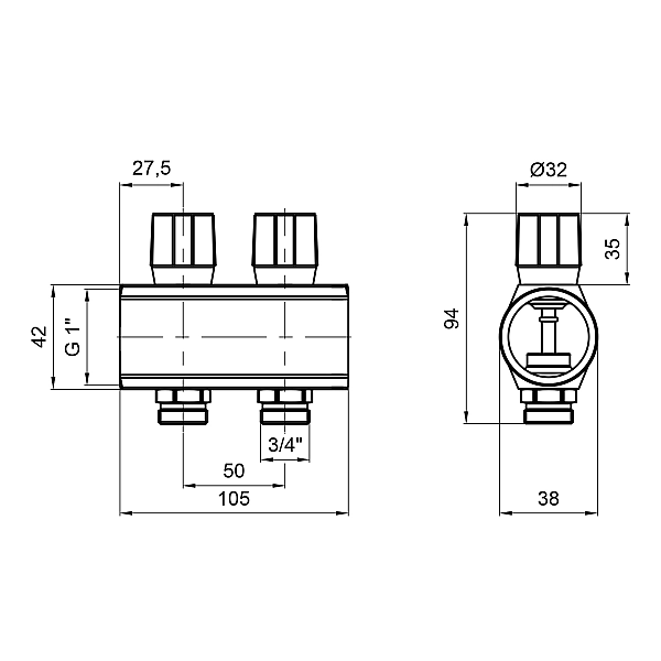 Коллектор Icma с регулировочными вентилями 1" 2 выхода №1105 (Blue) - Фото - 2