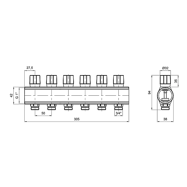 Колектор Icma з регулювальними вентилями 1" 6 виходів №1105 (Blue) - Фото - 2