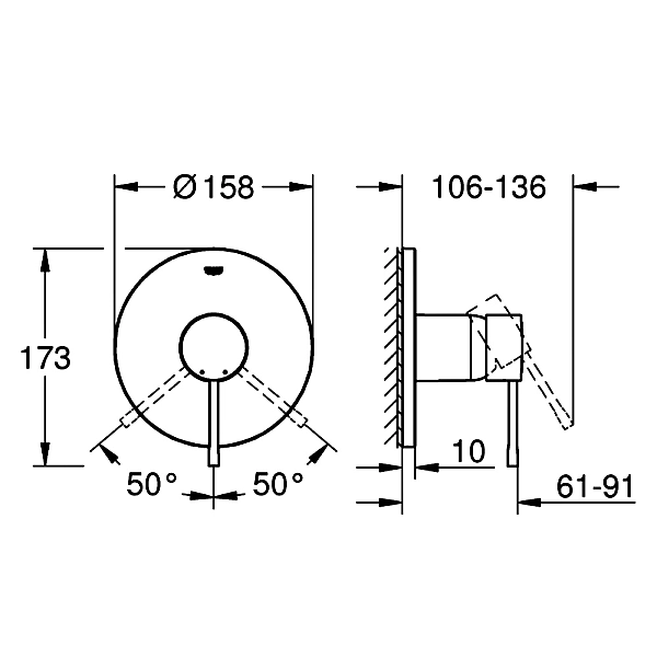 24168001 Essence New Одноважільний змішувач для душу, зовнішня частина, хром (1 сорт) - Фото - 2