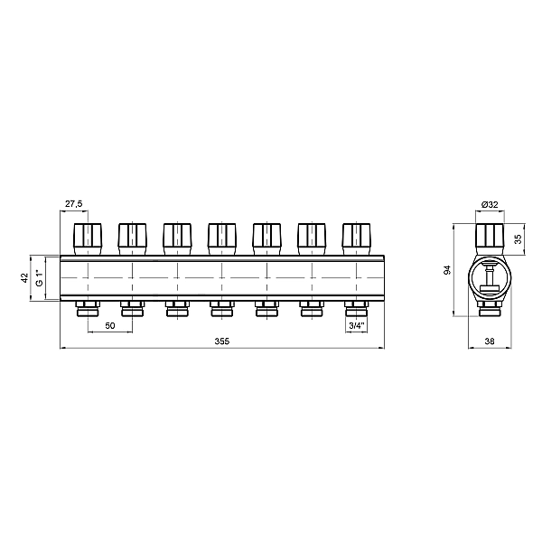 Коллектор Icma с регулировочными вентилями 1" 7 выходов №1105 (Blue) - Фото - 2