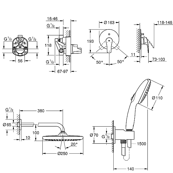 UA26415SC8 Eurosmart OHM набір для комплектації душа, 2 споживачі, чорний матовий (1 сорт) - Фото - 2