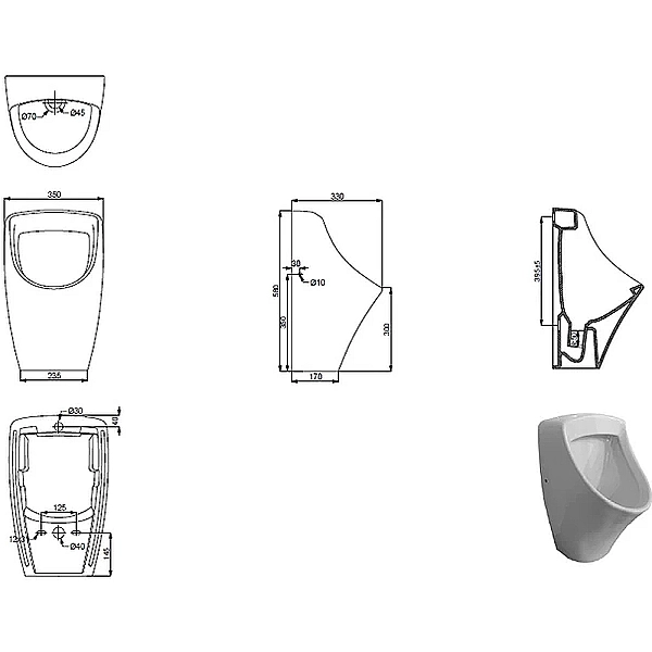 4110139 SWIFT Уринал підвісний, підвід води зі стіни + муфта NEW (1 сорт) - Фото - 4