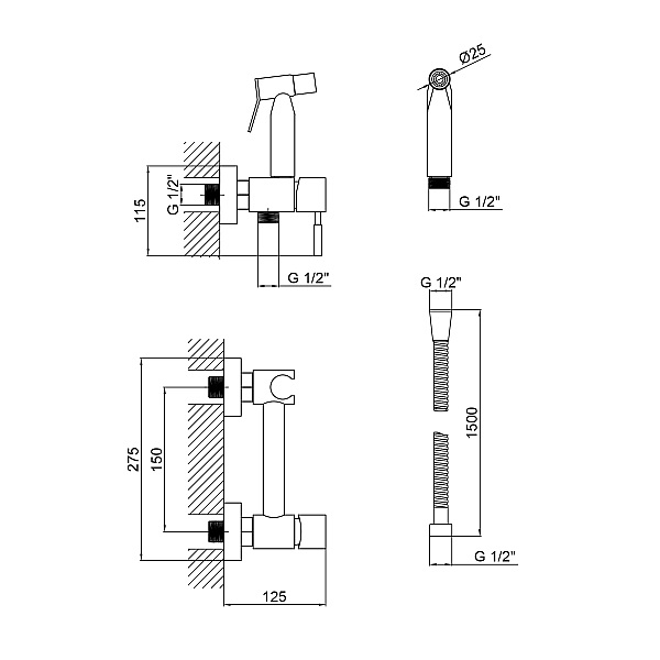 Набор для гигиенического душа со смесителем Lidz Aria 110 округлый LDARI110BLA43394 Black - Фото - 2