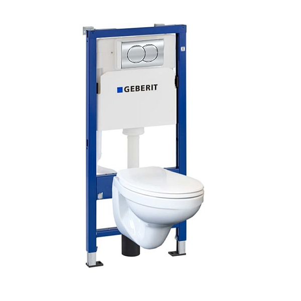 118.315.21.2 Комплект Geberit Duofix PRO 20, інсталяція для підв.унітазу Delta 12см із кріпленням до стіни, підвісний унітаз Idol із сидінням Duroplast, змивна клавіша Delta01: Глянцевий хром (1 сорт)