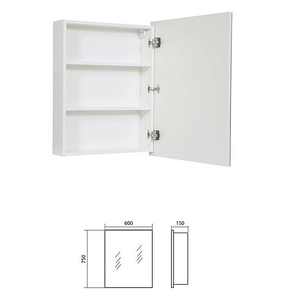 Комплект меблів  6949 КВАДРО  Тумба з раковиною-60 Runa + 8213  КВАДРО дзеркальна шафка 60, білий (1 сорт) - Фото - 2