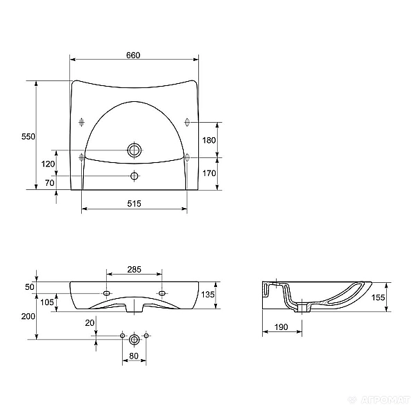 K11-0041 ETIUDA Раковина-65 для людей з обмеженими фізичними можливостями з отв. (1 сорт) - Фото - 2