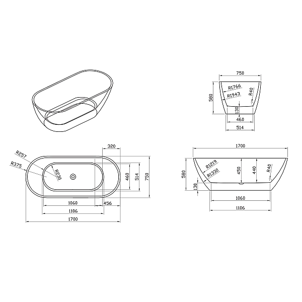 17002102 DO IT Ванна акрилова окремостояча 170x75 см, біла глянцева (1 сорт) - Фото - 2