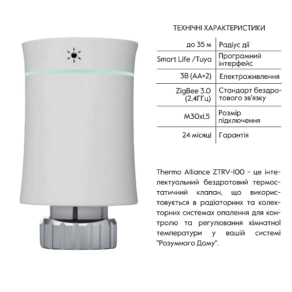Бездротовий програмуємий сервопривiд для термостатичного крану (Білий матовий) ZTRV-BY-100(W) - Фото - 3