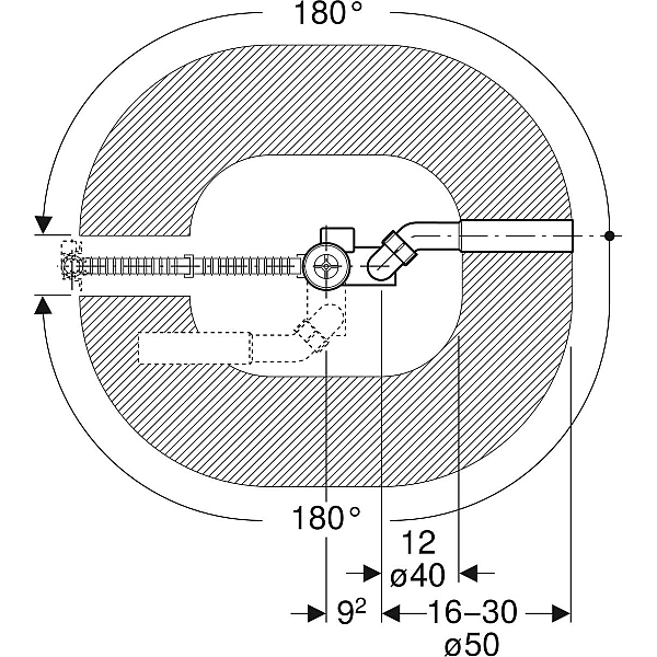 150.505.00.6 Злив-перелив для ванни з поворотним механізмом, d52, довжина 73 см, з фановим відводом d40/50мм (без декор.комплекту) (1 сорт) - Фото - 3
