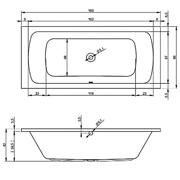 18080345 Comfort S Ванна 180x80 см біла + ніжки 207093 (1 сорт) - Фото - 2