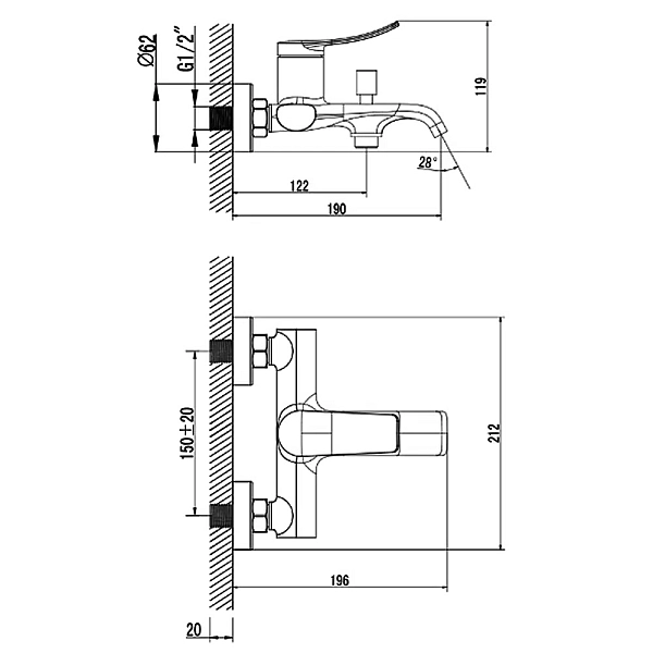 5030030 UNIVERSAL Змішувач для душу та ванни, хром (1 сорт) - Фото - 2