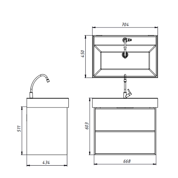 083070WB QUADRA Тумба 70 Біла матова з умивальником та сифоном (1 сорт) - Фото - 4
