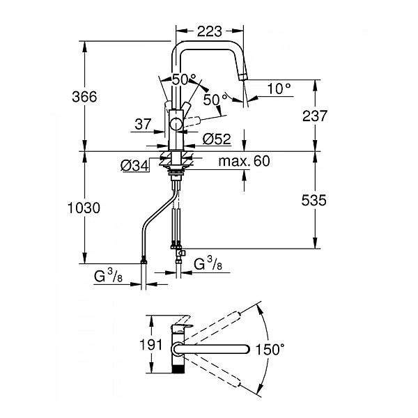 30583000 GROHE Blue Pure Eurosmart U-spout Змішувач з можливістю підключення до фільтру, хром (1 сорт) - Фото - 2