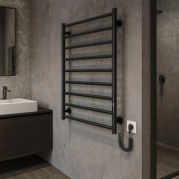 2.3.8300.10.BM Рушникосушка Урбан-I  810x500/85 TR K 2.0, в комплекті з кабелем і вилкою та набором для прих.підкл., чорний мат (1 сорт) - Фото - 4