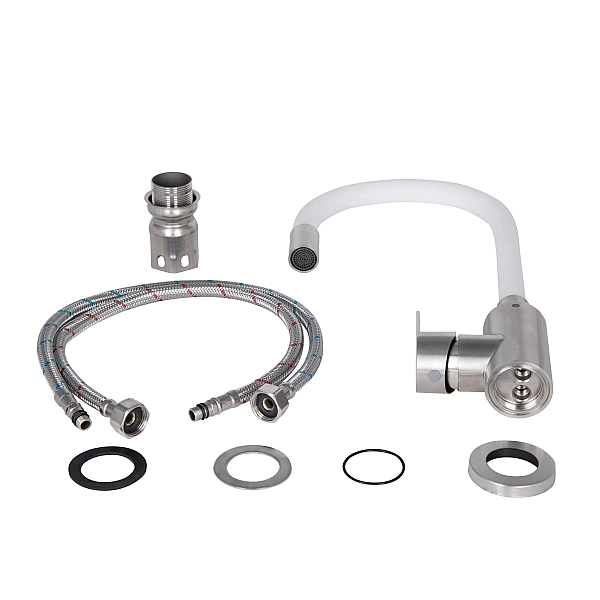 Смеситель для кухни Lidz Vida 015F3 с гибким изливом (k35) LDVID015F3WHI43357 White / Nickel - Фото - 4