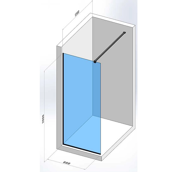 DSN80200B Style New Душове огородження Walk-In 800x2000, чорний мат (1 сорт) - Фото - 2