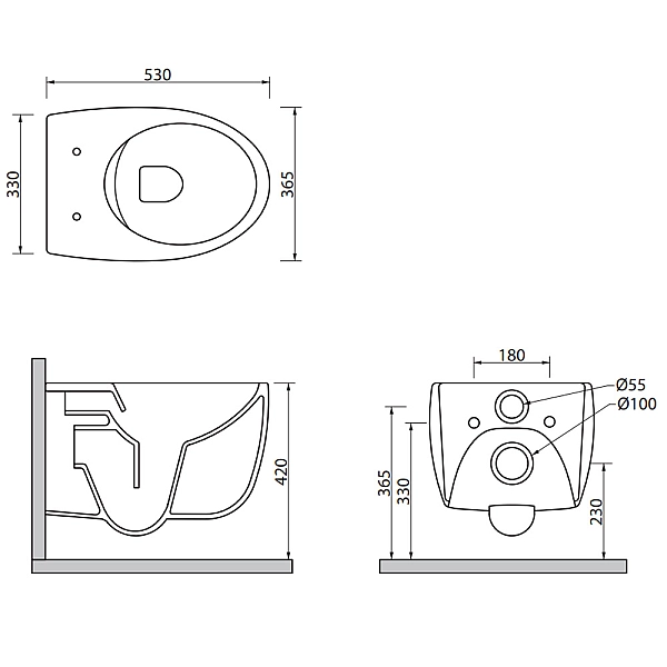 MBK1, MBWCSBLV+MBCWBLRF Bull Унітаз підвісний безобідковий з Silent Vertigo змивом з кришкою sot close,  графіт (1 сорт) - Фото - 2