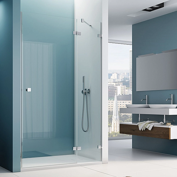 AN13WD11005007  Annea одностворчаті двері з фіксованою стінкою в одній лінії і L-кріпленням, петлі справа, 1100*200мм, алюміно-хром, прозоре скло (1 сорт) - Фото - 2