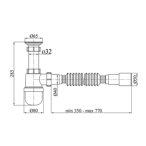 Сифон для раковины Lidz (WHI) LU06 колбовый (выход 50 мм) - Фото - 2