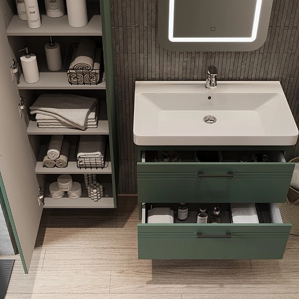 454080E Urbanis Тумба 80см з раковиною та чорними ручками, смарагдова (1 сорт) - Фото - 10