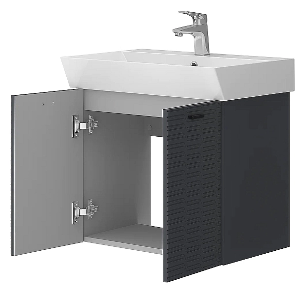 484060A Flow Тумба 60 з умивальником та ручками, антрацит матовий (1 сорт) - Фото - 2