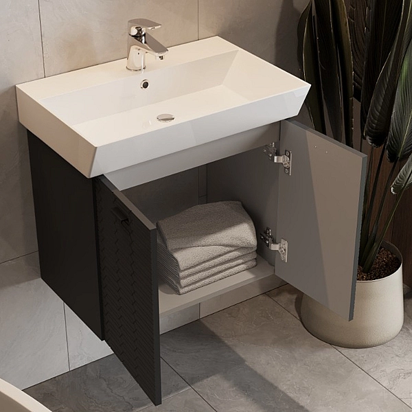 484060A Flow Тумба 60 з умивальником та ручками, антрацит матовий (1 сорт) - Фото - 7