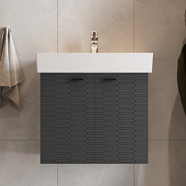 484060A Flow Тумба 60 з умивальником та ручками, антрацит матовий (1 сорт) - Фото - 5