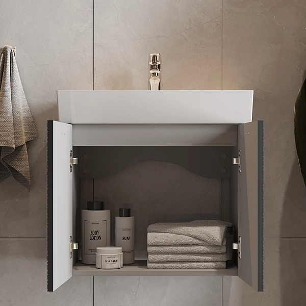 484060A Flow Тумба 60 з умивальником та ручками, антрацит матовий (1 сорт) - Фото - 8