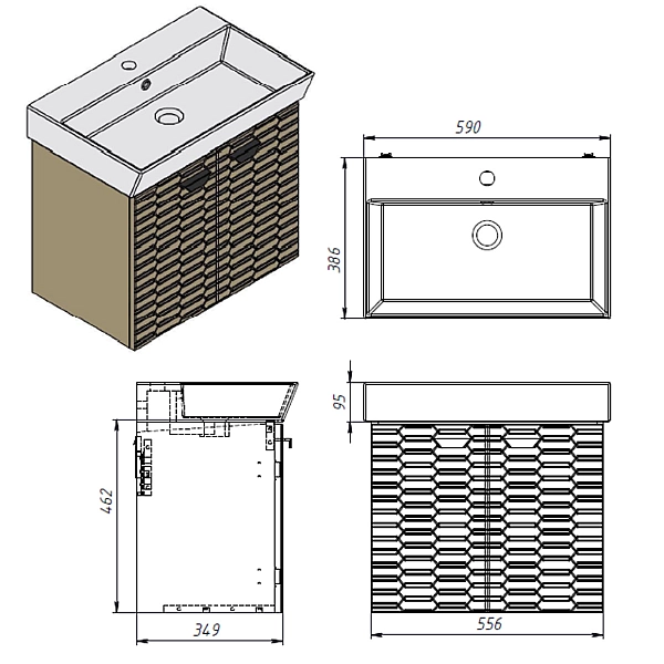484060A Flow Тумба 60 з умивальником та ручками, антрацит матовий (1 сорт) - Фото - 4