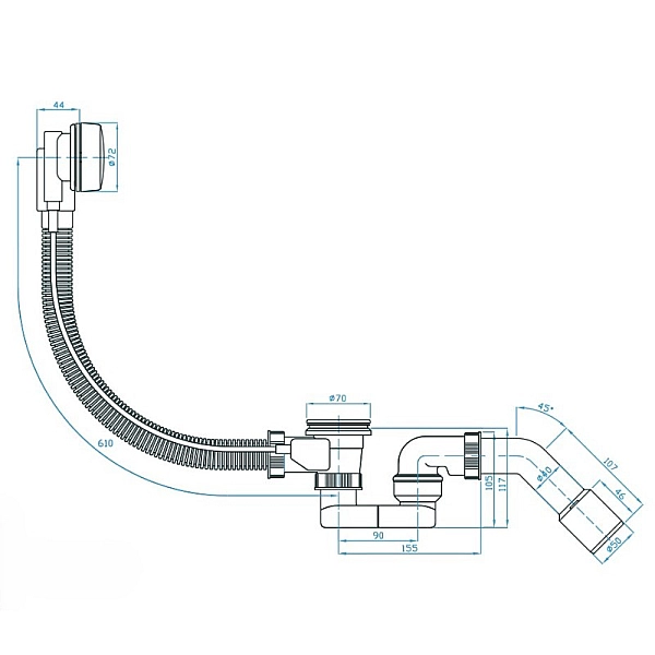 DVSE141 Пластиковий сифон для ванни 40, автомат, коліно 45' (1 сорт) - Фото - 2