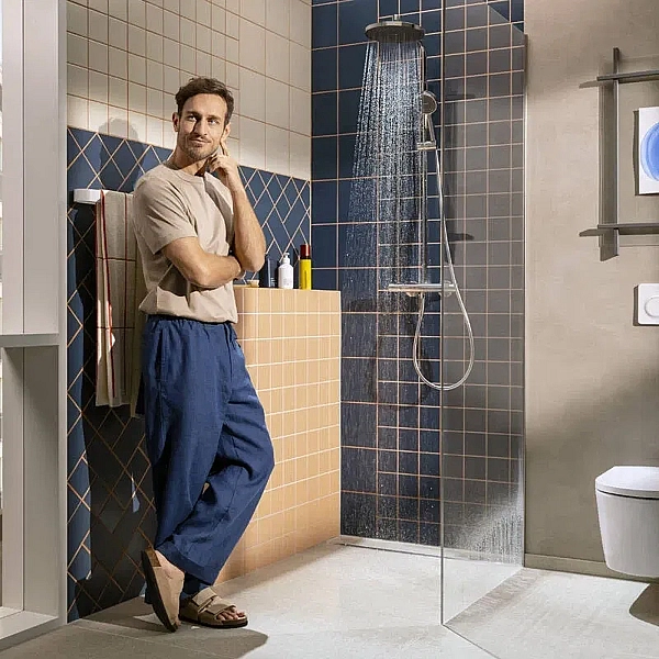 28871670 HG Activera S Душова система Showerpipe 240 1jet EcoSmart з термостатом на ванну Ecostat Fine, чорний матовий (1 сорт) - Фото - 4