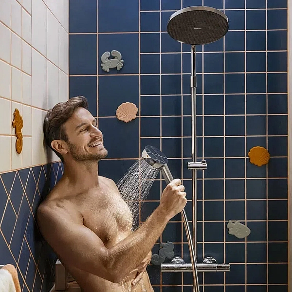 28871670 HG Activera S Душова система Showerpipe 240 1jet EcoSmart з термостатом на ванну Ecostat Fine, чорний матовий (1 сорт) - Фото - 5