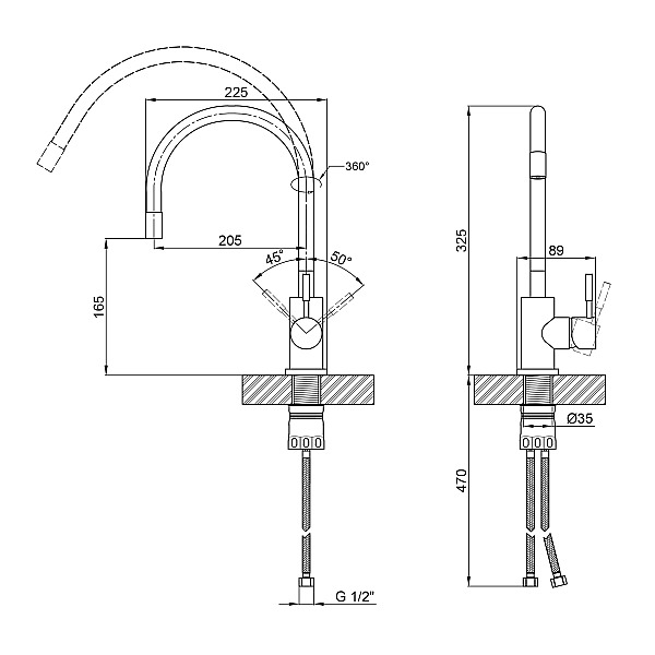 Змішувач для кухні Lidz Aria 015F3 з гнучким виливом (k35) LDARI015F3BLA43364 Black - Фото - 2