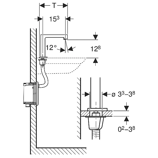 116.192.21.1  Brenta Змішувач для умивальника Geberit Brenta, вертикальний монтаж, живлення від мережі, для функціонального блоку прихованого монтажу: Глянцевий хром, Змішувач=зі змішувачем (1 сорт) - Фото - 3