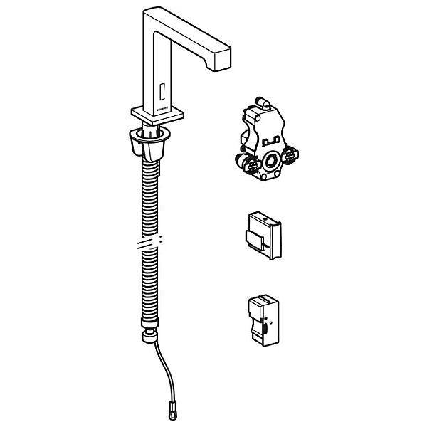 116.192.21.1  Brenta Змішувач для умивальника Geberit Brenta, вертикальний монтаж, живлення від мережі, для функціонального блоку прихованого монтажу: Глянцевий хром, Змішувач=зі змішувачем (1 сорт) - Фото - 2