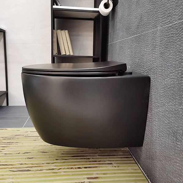 3020155B ACQUA NEW Унітаз підвісний безобідковий, тонка кришка soft-close, quickfix, чорний матовий( 2пак) (1 сорт) - Фото - 3