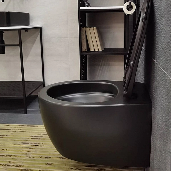 3020155B ACQUA NEW Унітаз підвісний безобідковий, тонка кришка soft-close, quickfix, чорний матовий( 2пак) (1 сорт) - Фото - 4