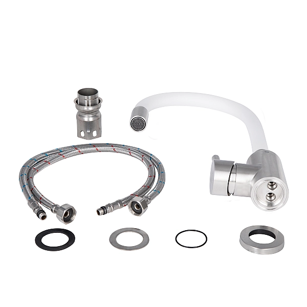 Смеситель для кухни Lidz Aria 015F3 с гибким изливом (k35) LDARI015F3WHI43362 White / Nickel - Фото - 4