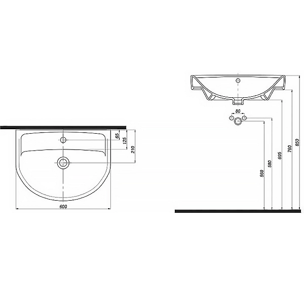 2321600UA STATUS Раковина 60 см, з переливом, з отв.для зміш по центру (1 сорт) - Фото - 3