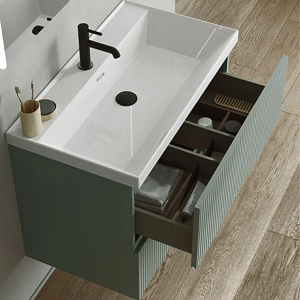131775+126225  Тумба VORA 100 2  ящ, +   раковина біла ENZO,   MINERAL GREEN (1 сорт) - Фото - 6