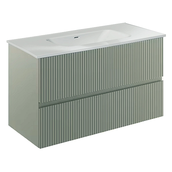 131775+126225  Тумба VORA 100 2  ящ, +   раковина біла ENZO,   MINERAL GREEN (1 сорт)