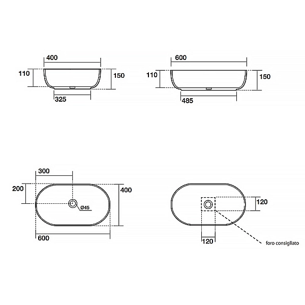 5343 31 Nolita  Раковина на стільницю 60*40, чорний матовий (1 сорт) - Фото - 3