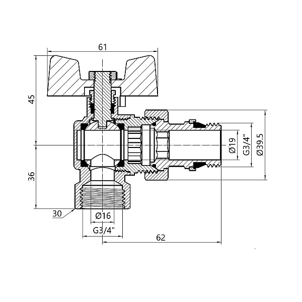 Кран Американка Thermo Alliance Standart c антипротечкой угловой 3/4 PN40 конус   SD901NW20PN40 - Фото - 2