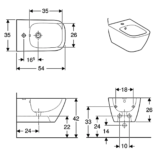 500.209.01.1 Smyle Square Біде підвісне закритої форми, з переливом, колір білий глянець (1 сорт) - Фото - 3
