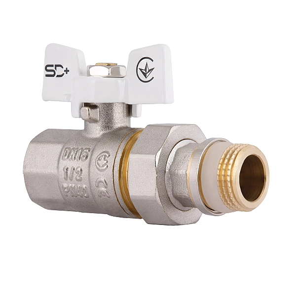 Кран кульовий Thermo Alliance Standart  з америк. (конус) антипротікання прямий метелик латун. нікелір. 1/2"зв PN40 SD900NW15PN40 - Фото - 3