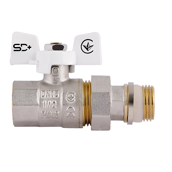 Кран кульовий Thermo Alliance Standart  з америк. (конус) антипротікання прямий метелик латун. нікелір. 1/2"зв PN40 SD900NW15PN40 - Фото - 5