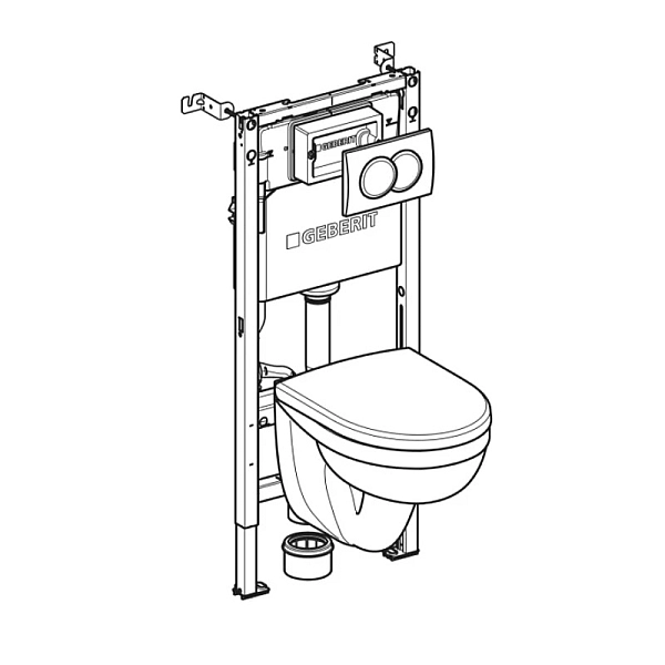 118.315.11.2 Комплект Geberit Duofix PRO 20, інсталяція для підв.унітазу Delta 12см із кріпленням до стіни, підвісний унітаз Idol із сидінням Duroplast, змивна клавіша Delta01: Білий глянець (1 сорт) - Фото - 2